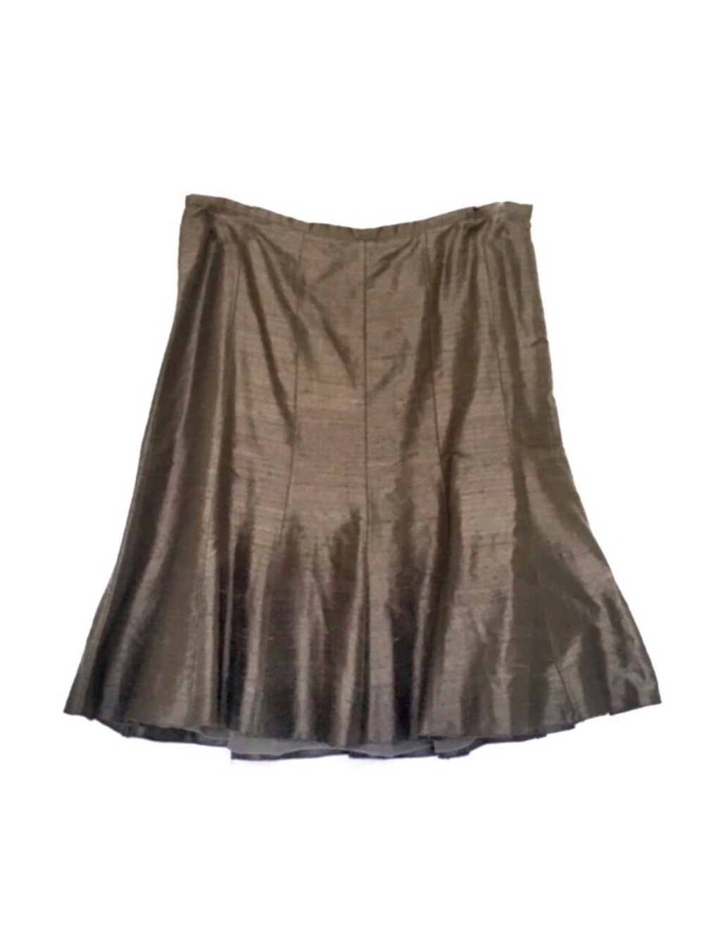 Armani Collezioni Vintage Designer Raw Silk Slubbed Greenish Brown Midi Skirt